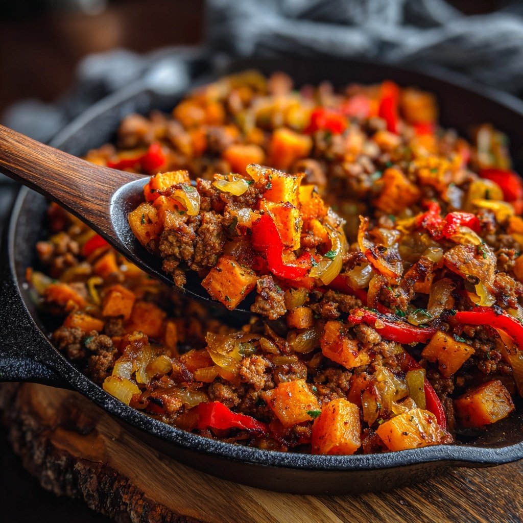 Ground Beef And Sweet Potato Hash